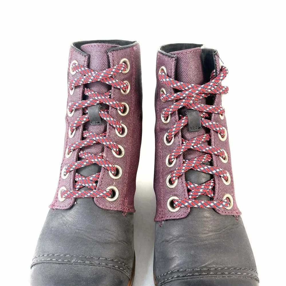 Sorel Purple Black Fabric Rubber Wedge Lace-Up Ankle Bootie NL2174-562 Women US7